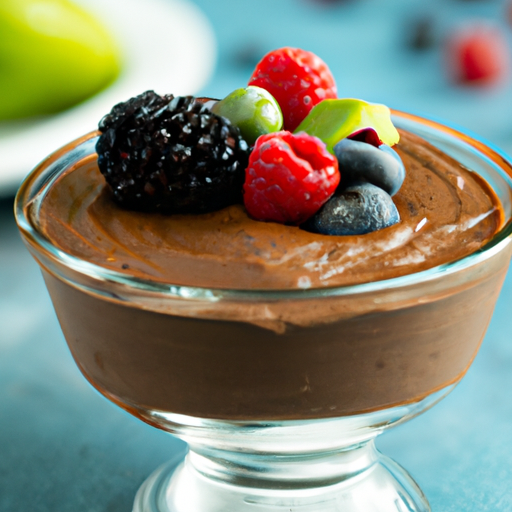 Dark chocolate avocado mousse topped with berries